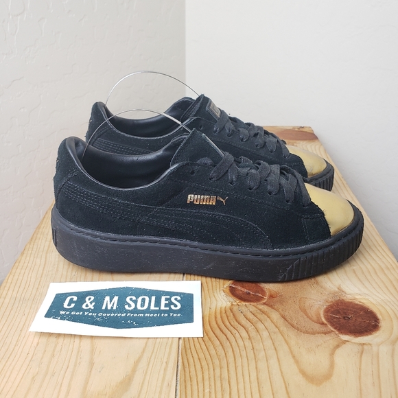 puma suede platform gold toe